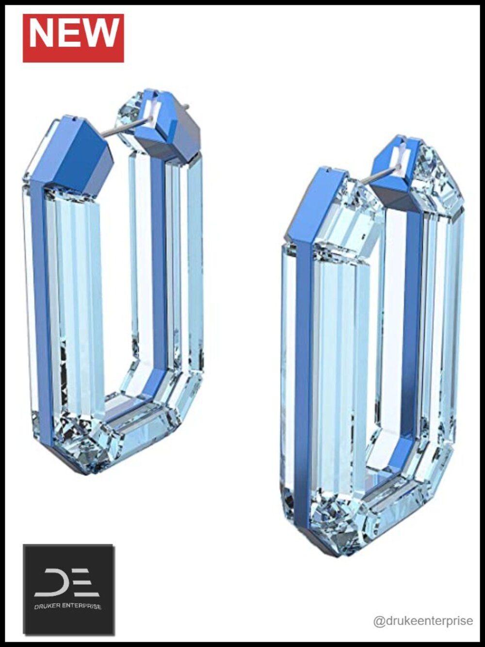 Swarovski Lucent Hoop Earrings Crystal Post Lever Back 1.93